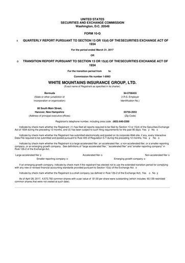 Vorschaubild White Mountains Insurance Group 10-Q Quartalsbericht 2017 