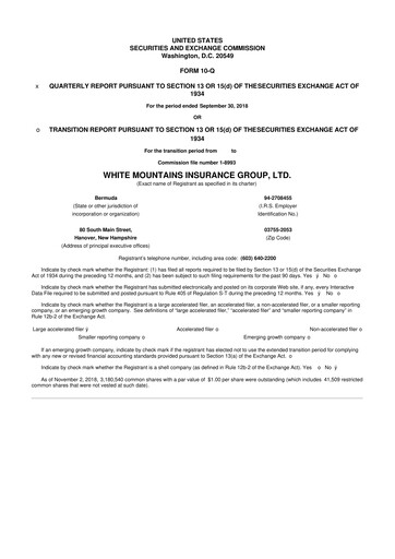 Vorschaubild White Mountains Insurance Group 10-Q Quartalsbericht 2018 