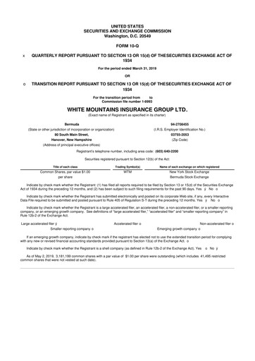 Vorschaubild White Mountains Insurance Group 10-Q Quartalsbericht 2019 