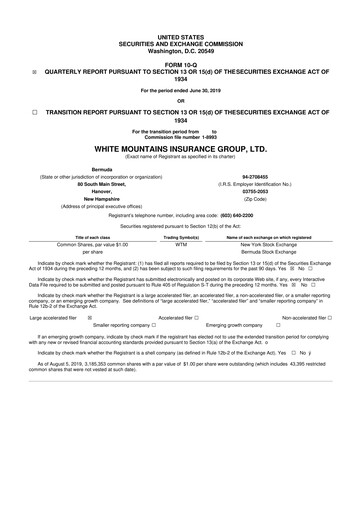 Vorschaubild White Mountains Insurance Group 10-Q Quartalsbericht 2019 