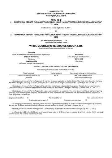 Vorschaubild White Mountains Insurance Group 10-Q Quartalsbericht 2019 