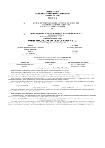 Thumbnail White Mountains Insurance Group 10-K Annual Report 2019