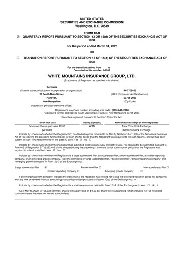Vorschaubild White Mountains Insurance Group 10-Q Quartalsbericht 2019 