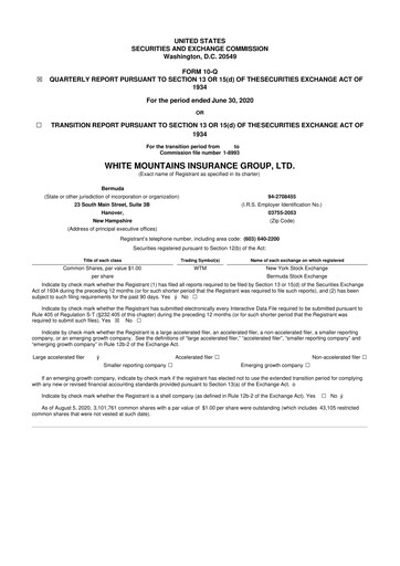 Vorschaubild White Mountains Insurance Group 10-Q Quartalsbericht 2019 