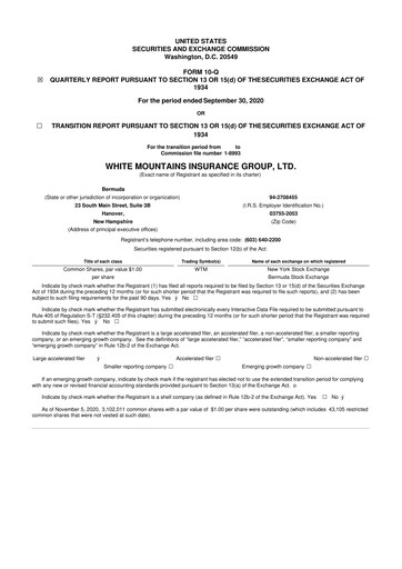 Vorschaubild White Mountains Insurance Group 10-Q Quartalsbericht 2020 