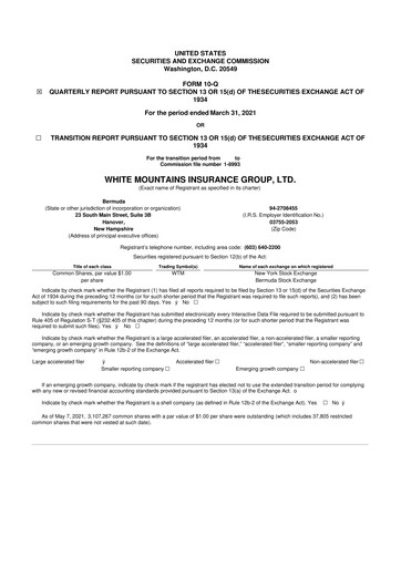 Vorschaubild White Mountains Insurance Group 10-Q Quartalsbericht 2021 