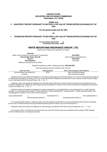 Vorschaubild White Mountains Insurance Group 10-Q Quartalsbericht 2021 