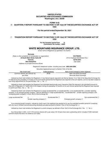 Vorschaubild White Mountains Insurance Group 10-Q Quartalsbericht 2021 