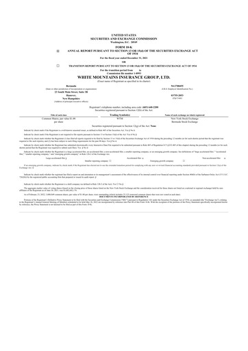 Thumbnail White Mountains Insurance Group 10-K Annual Report 2021