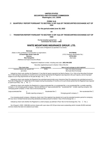 Vorschaubild White Mountains Insurance Group 10-Q Quartalsbericht 2022 