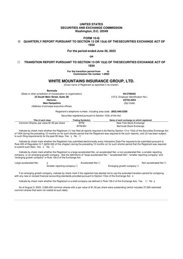 Vorschaubild White Mountains Insurance Group 10-Q Quartalsbericht 2023 