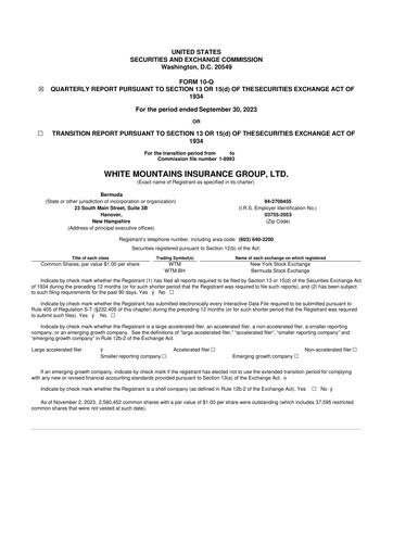 Vorschaubild White Mountains Insurance Group 10-Q Quartalsbericht 2023 