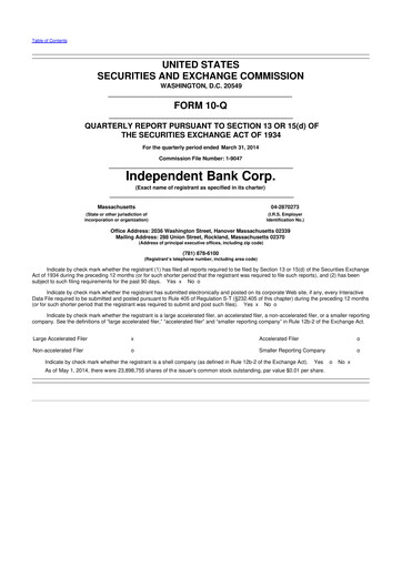 Thumbnail Independent Bank Corp. 10-Q Quarterly Report FY2014 
