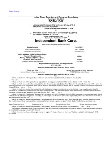 Thumbnail Independent Bank Corp. 10-K Annual Report 2014