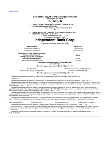 Thumbnail Independent Bank Corp. 10-K Annual Report 2015