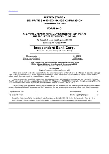 Thumbnail Independent Bank Corp. 10-Q Quarterly Report FY2016 