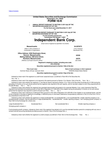 Thumbnail Independent Bank Corp. 10-K Annual Report 2017