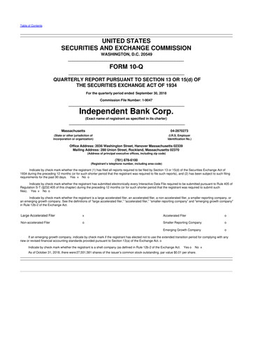 Thumbnail Independent Bank Corp. 10-Q Quarterly Report FY2018 
