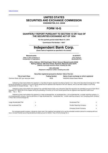 Thumbnail Independent Bank Corp. 10-Q Quarterly Report FY2019 