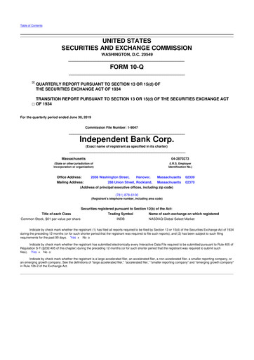 Thumbnail Independent Bank Corp. 10-Q Quarterly Report FY2019 