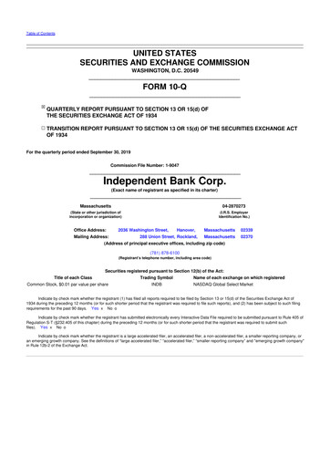 Thumbnail Independent Bank Corp. 10-Q Quarterly Report FY2019 