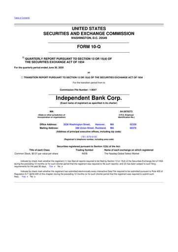 Thumbnail Independent Bank Corp. 10-Q Quarterly Report FY2020 