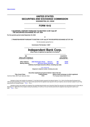 Thumbnail Independent Bank Corp. 10-Q Quarterly Report FY2020 