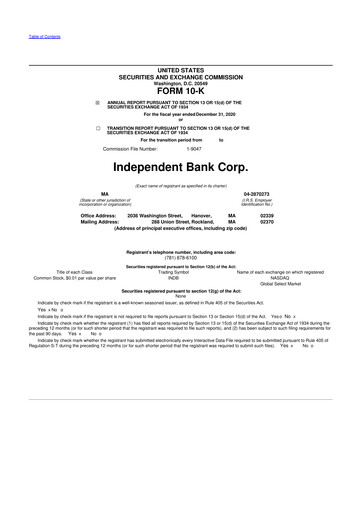 Thumbnail Independent Bank Corp. 10-K Annual Report 2020