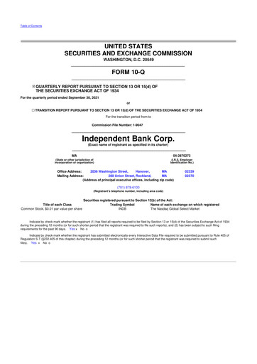 Thumbnail Independent Bank Corp. 10-Q Quarterly Report FY2021 