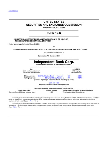 Thumbnail Independent Bank Corp. 10-Q Quarterly Report FY2022 