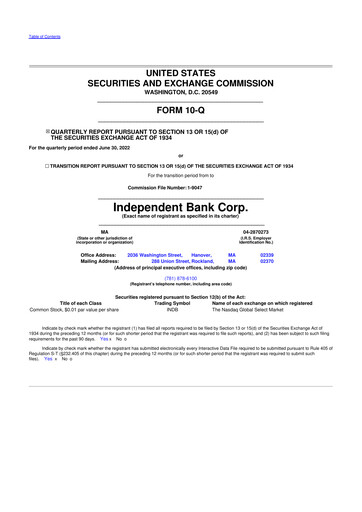 Thumbnail Independent Bank Corp. 10-Q Quarterly Report FY2022 