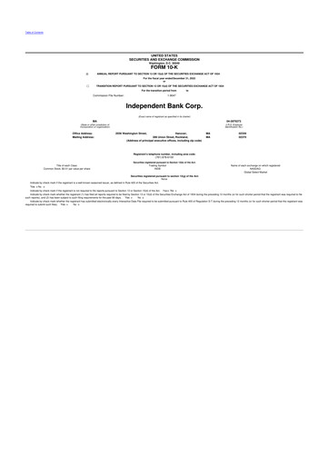 Thumbnail Independent Bank Corp. 10-K Annual Report 2022