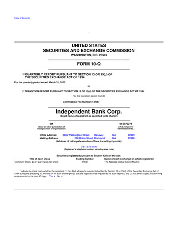 Thumbnail Independent Bank Corp. 10-Q Quarterly Report FY2023 