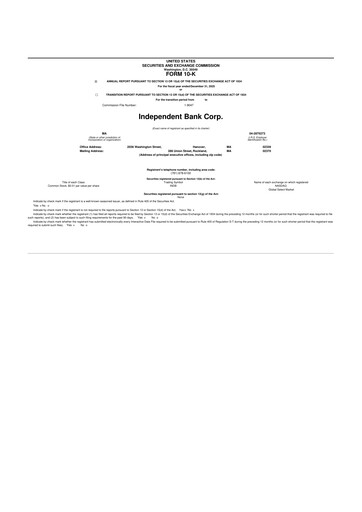 Thumbnail Independent Bank Corp. 10-K Annual Report 2025