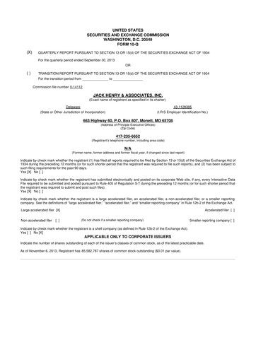 Thumbnail Jack Henry & Associates

 10-Q Quarterly Report FY2014 