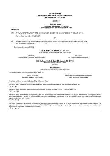 Thumbnail Jack Henry & Associates

 10-K Annual Report 2014