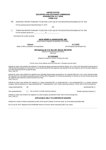 Thumbnail Jack Henry & Associates

 10-Q Quarterly Report FY2015 