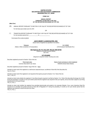 Thumbnail Jack Henry & Associates

 10-K Annual Report 2016