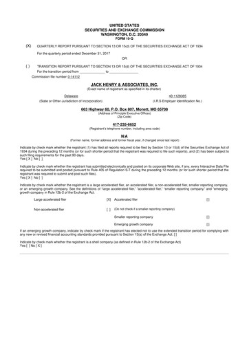 Thumbnail Jack Henry & Associates

 10-Q Quarterly Report FY2018 