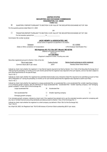 Thumbnail Jack Henry & Associates

 10-Q Quarterly Report FY2020 