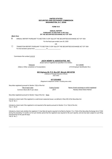 Thumbnail Jack Henry & Associates

 10-K Annual Report 2020