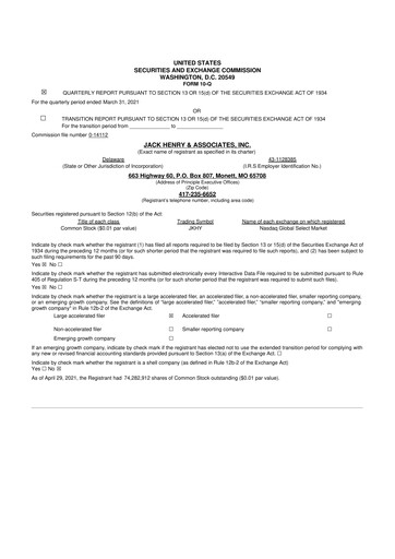 Thumbnail Jack Henry & Associates

 10-Q Quarterly Report FY2021 