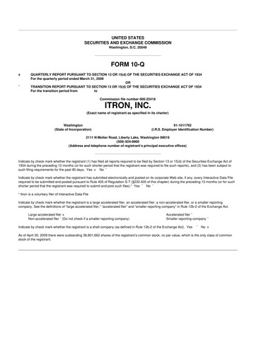 Thumbnail Itron
 10-Q Quarterly Report FY 