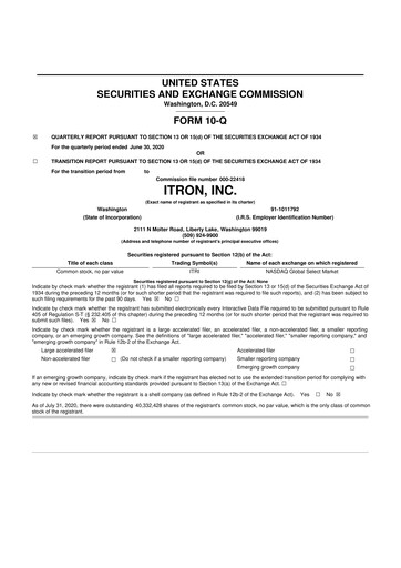 Thumbnail Itron
 10-Q Quarterly Report FY2020 
