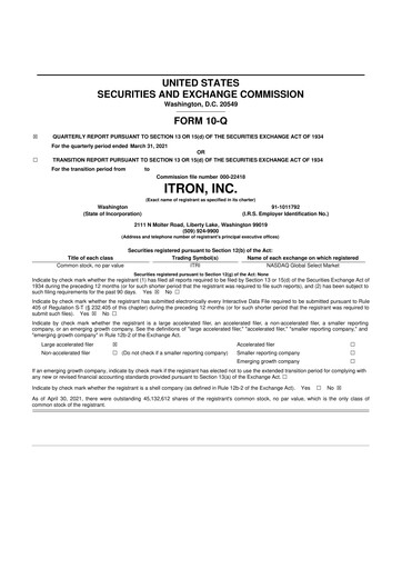 Thumbnail Itron
 10-Q Quarterly Report FY2021 
