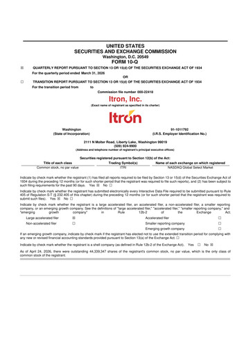 Thumbnail Itron
 10-Q Quarterly Report FY 