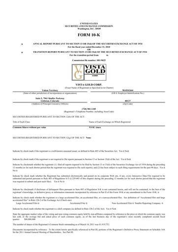 Thumbnail Vista Gold
 10-K Annual Report 