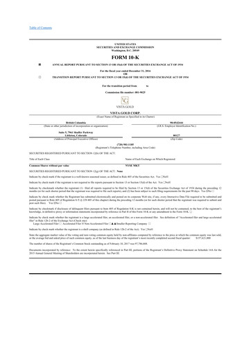 Thumbnail Vista Gold
 10-K Annual Report 2016