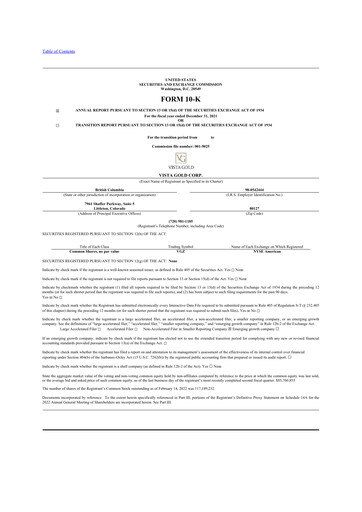 Thumbnail Vista Gold
 10-K Annual Report 2021