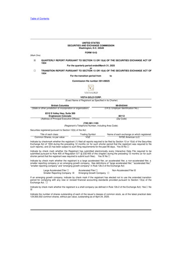 Miniature Vista Gold
 10-Q Rapport trimestriel 2025 